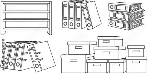 Vector art of office furniture in line style