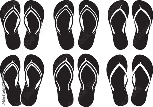 set of flip flops silhouette, vector and illustration, black and white