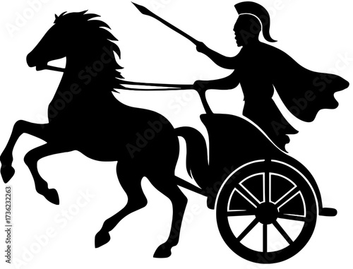 Ancient Chariot Warrior Silhouette | Greek Roman Soldier with Horse and Spear Vector