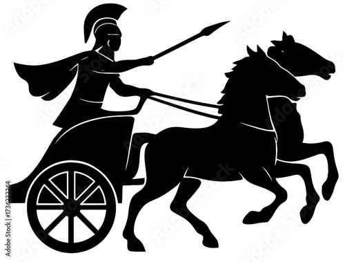Ancient Warrior Chariot Silhouette | Roman Greek Soldier Vector