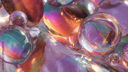 Wallpaper Mural An abstract close-up of iridescent spheres floating above a translucent, shimmering surface Torontodigital.ca