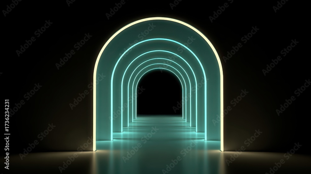 Fototapeta premium A luminous neon tunnel design with bright illuminating lights