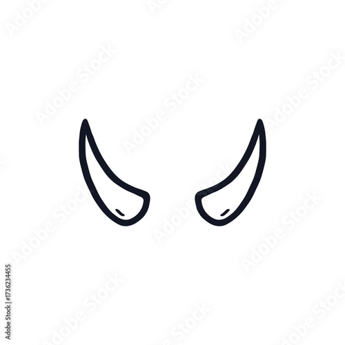 Devil horns logo icon sign Doodle cartoon design Halloween scary style Hand drawn ink sketch Goat horns Decorative element Fashion print for clothes apparel greeting invitation card cover flyer poster