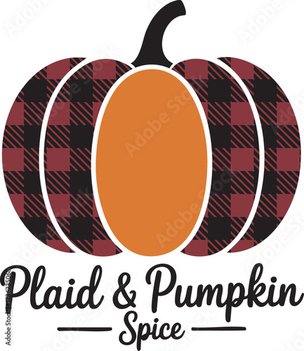 Plaid Pumpkin with Pumpkin Spice Text Illustration