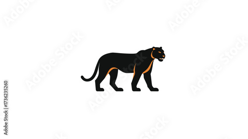 Stylized black panther illustration, majestic wild animal with sleek fur in a minimalist design, side view, elegant predatory cat.