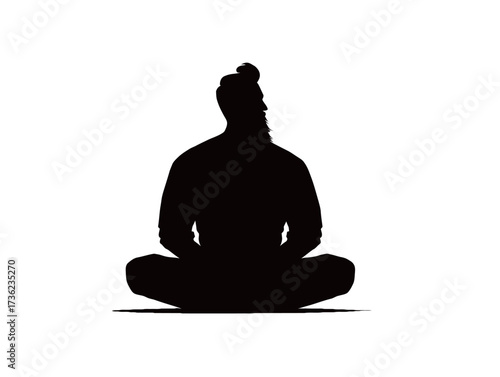 A person sits cross-legged in a meditative pose, silhouetted against a light background. The scene conveys tranquility and peace, ideal for relaxation and reflection.