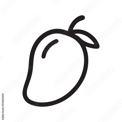 Simple Mango Outline Icon with Leaf Minimal Fruit Vector Design