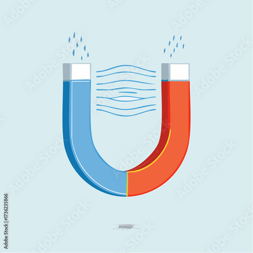 Simplified Vector Illustration of a Horseshoe Magnet with Magnetic Field Lines and Attraction