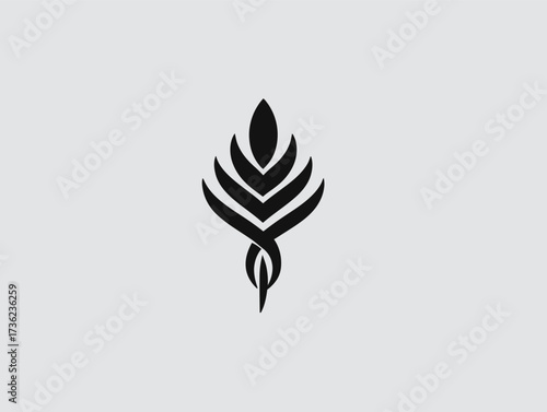 A sleek black illustration of a stylized wheat plant, showcasing its beauty and connection to farming and nature. The design emphasizes organic shapes and textures.