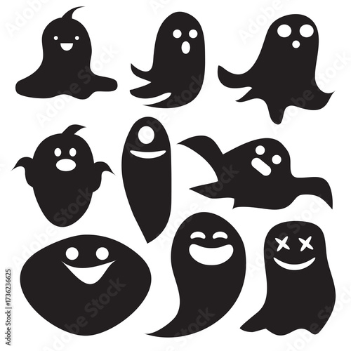 A set of cute little black ghosts
