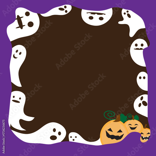 Halloween background with little ghosts and pumpkins
