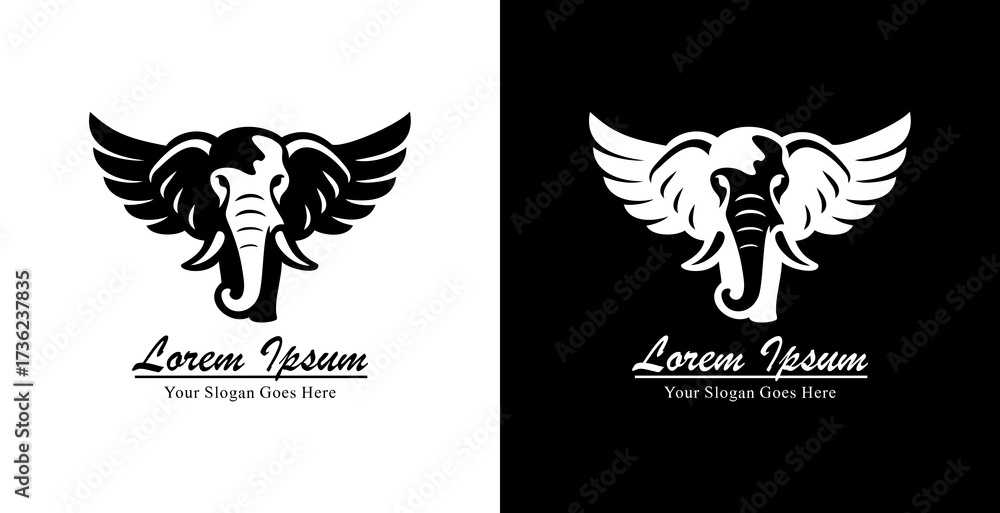 Fototapeta premium Winged elephant logo design with front view