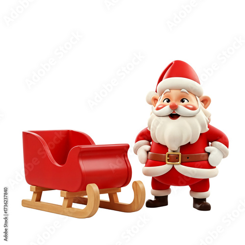 Santa Claus Standing Next to Red Sleigh