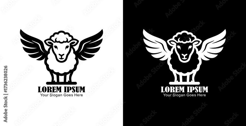 Fototapeta premium Winged lamb logo design with front view