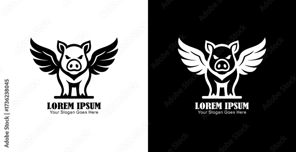 Fototapeta premium Winged pig logo design with front view