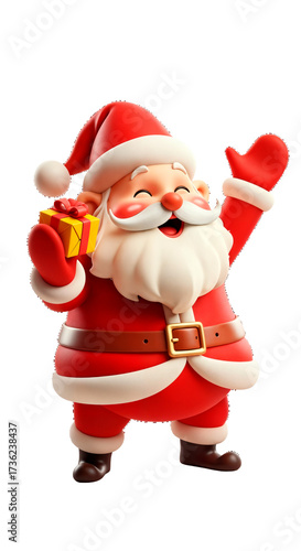 3D Santa Claus happy holding Christmas gift and waving