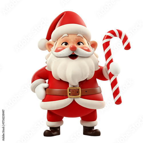 3D Santa Claus holding Christmas candy cane