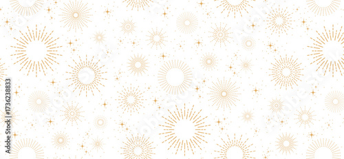 New Year background, gold fireworks seamless pattern