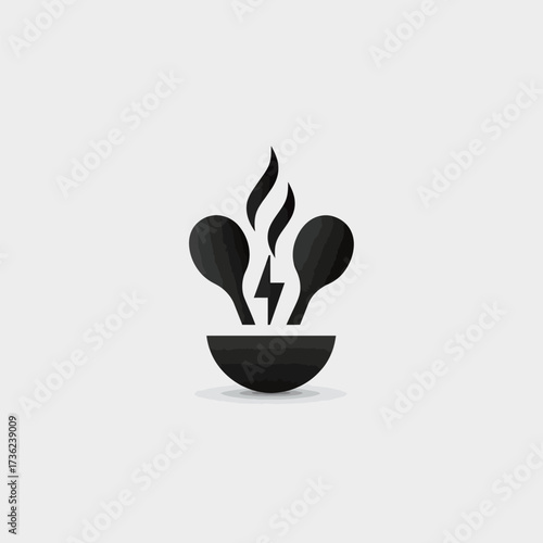 A bowl filled with hot food features stylized steam rising and wooden spoons placed creatively. This scene evokes warmth, comfort, and culinary excitement.