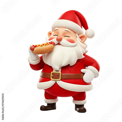 3D Santa Claus eating Christmas hot dog