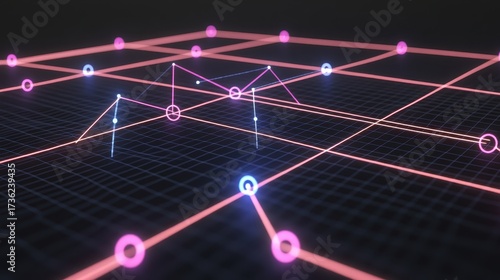 Abstract Network of Lines and Nodes Representing Data Flow