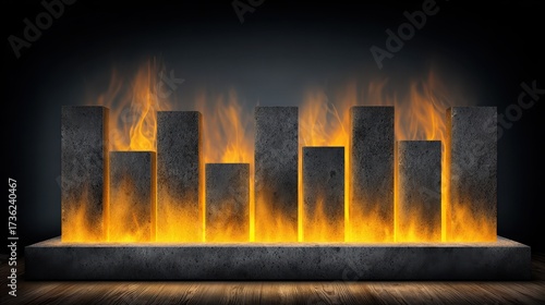 Abstract Pillars Engulfed in Flames with Dramatic Lighting