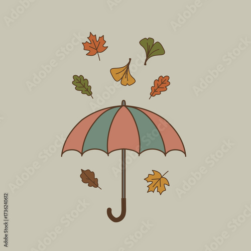 Minimalist Retro Autumn Umbrella Illustration