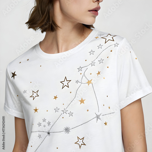 white t shirt with constellate ion print