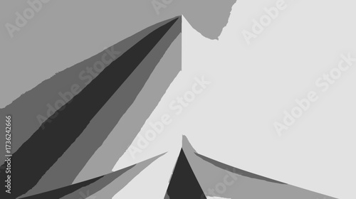 Dynamic grayscale abstract background with sharp geometric shapes, angular lines, and modern minimalist design, concept of movement.