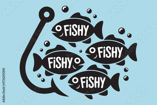 Fishy Fishing Hook and Three Fish Vector
