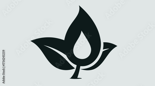 Modern vector icon of stylized leaf with a water droplet, symbolizing nature, ecology, green energy, and sustainability concept