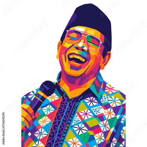 Colorful Pop Art Portrait of Indonesian Gusdur Illustration