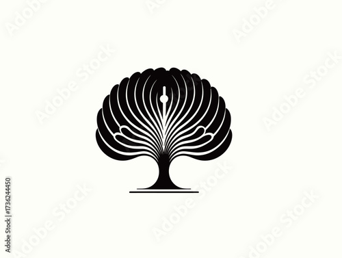 Unique tree design features flowing lines that mimic natural forms, showcasing artistry and creativity. Ideal for use in graphic design and modern art projects.