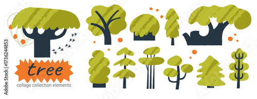 Deciduous tree kit bundle presents distinctive elm beech and alder with spruce crowns for design projects.