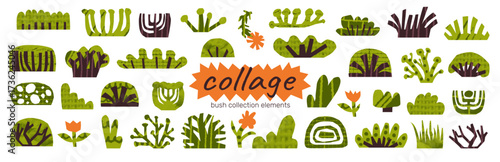 Childish collage bush of a cute tree and plant for a simple abstract forest or garden.