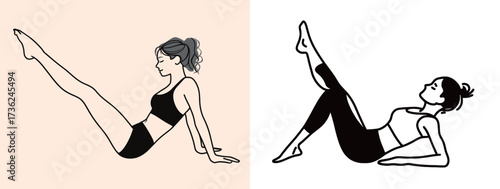 Two women demonstrate different leg lift exercises in a minimalist setting.