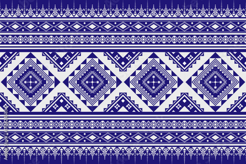 Retro Abstract geometric Ethnic pattern seamless. Blue and white