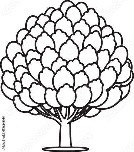 topiary bush line art, coloring book page line art drawing, vector and illustration