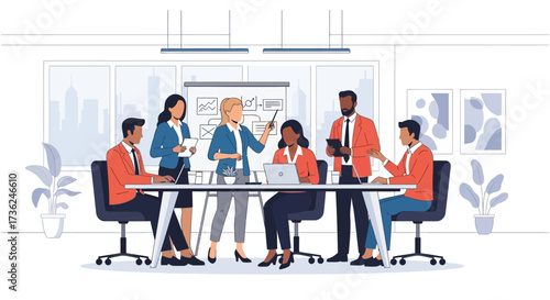 Diverse Business Team Collaboration in a Modern Office Setting - Strategic Planning and Teamwork