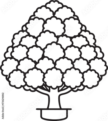 topiary bush line art, coloring book page line art drawing, vector and illustration