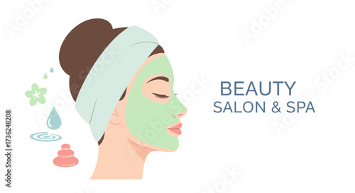 Beautiful Woman With Green Face Mask in Beauty Salon and Spa, Enjoying Skincare Treatment and Relaxation