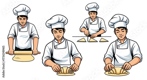 Chef Preparing Dough and Pastries in Multiple Stages.