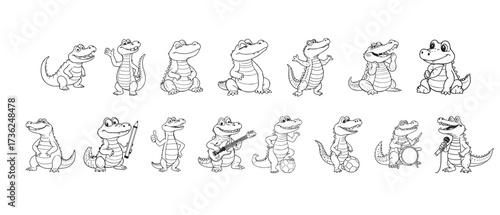 Cute Cartoon Alligators and Crocodiles Vector Set