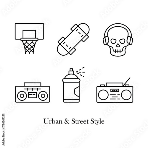 Basketball hoop skateboard skull headphones boombox spray paint vector
