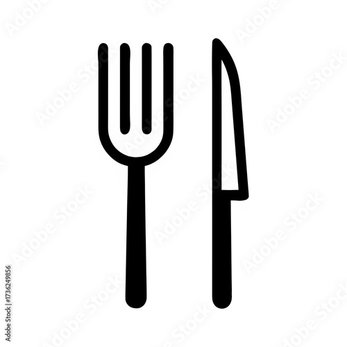 Black and White Illustration of a Fork and Knife A Simple Culinary Icon