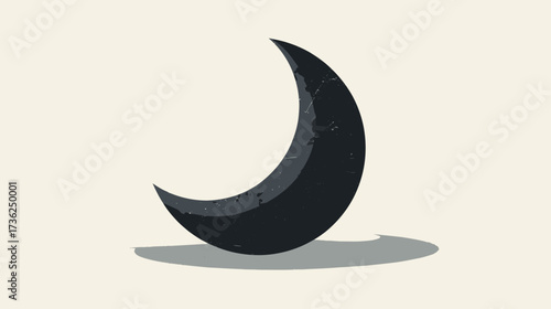 Dark Crescent Moon Icon with Shadow, Minimalist Celestial Symbol on Light Background, Night Sky Element Design