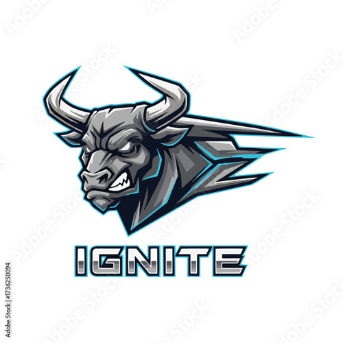 Ignite your brand with this powerful bull logo, perfect for esports, gaming, or a dynamic tech startup, conveying strength, energy, and modern design with glowing red eyes