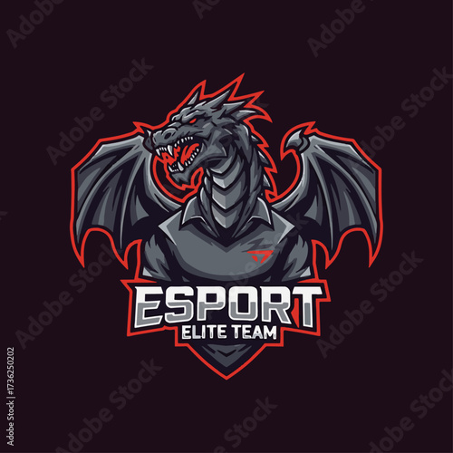 Fiery dragon mascot logo symbolizes power and strength for esport team, gaming, or any bold brand identity, conveying an intimidating and competitive spirit with a modern edge