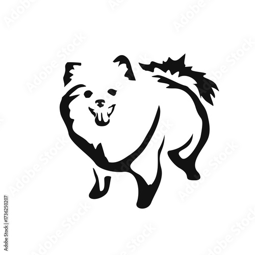 Vector drawing of a dog. Black and white gestalt design of a funny pet. Little doggy. Cute animal illustration. Postcard for International Dog Day	
