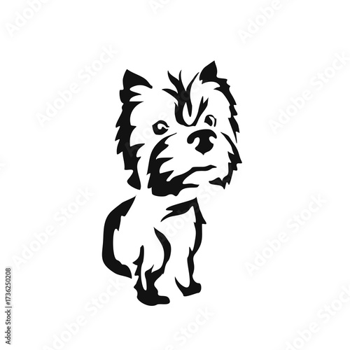 Vector drawing of a dog. Black and white gestalt design of a funny pet. Little doggy. Cute animal illustration. Postcard for International Dog Day	

